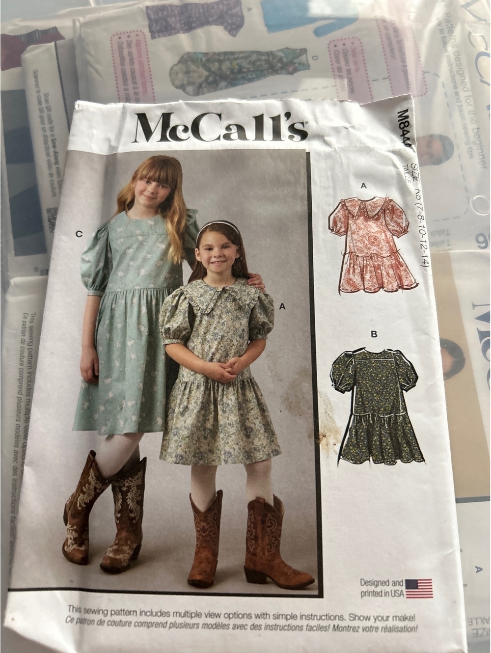 McCall's M8444 Girls' Puff Sleeve Dress Sewing Pattern